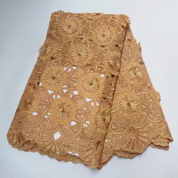 

High quality African lace fabric, 3D decal design of cut-out lace, 5 yards/piece wedding fabric with sequins and beads