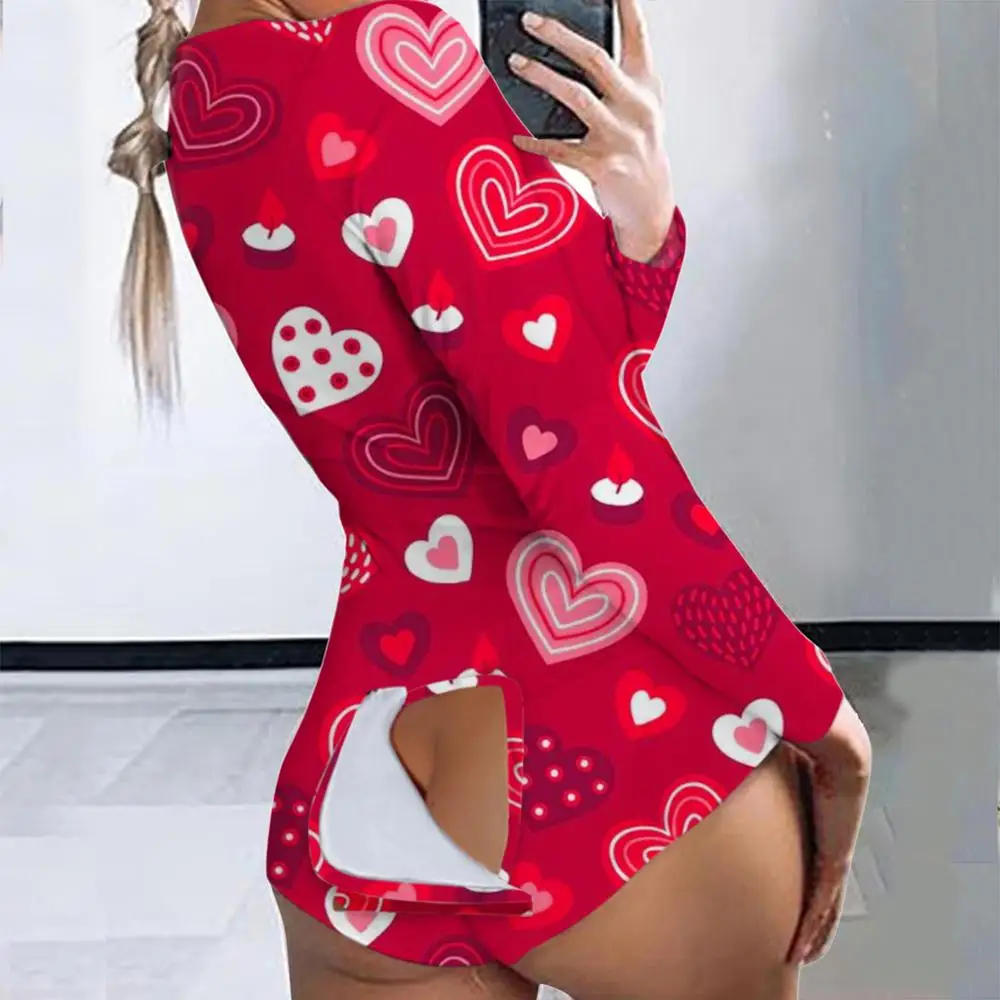Print Pijamas Bodycon Onesies Button 