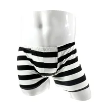 Men Sexy Big Stripe Underpants Comfortable Black White Large Size Boxer Briefs Underwear Slip Sexy Thin Stretch Cotton Underpant