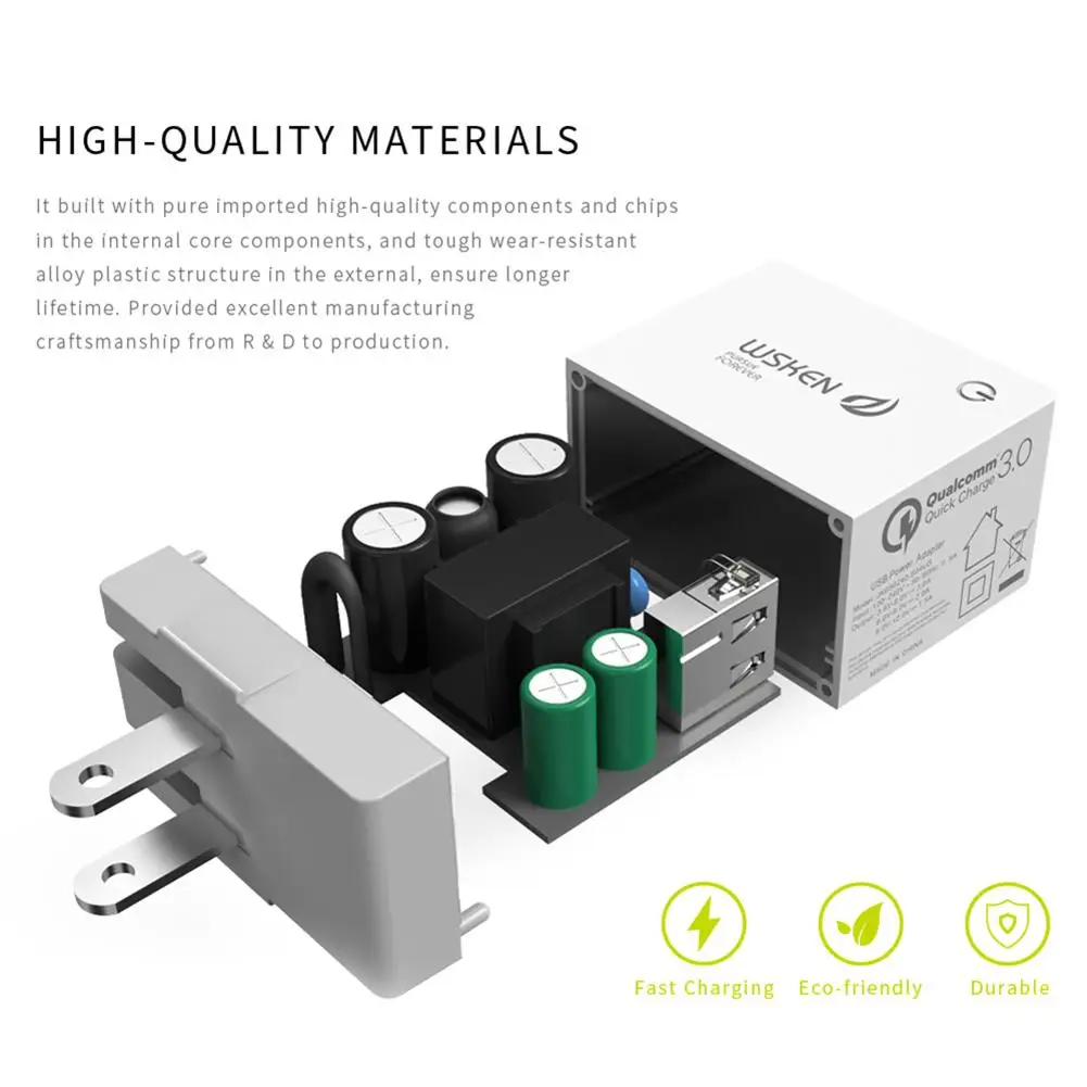 WSKEN Quick USB настенное зарядное устройство с одним портом Быстрая зарядка 3A адаптер питания Qualcomm Quick Charge 3,0 US Plug