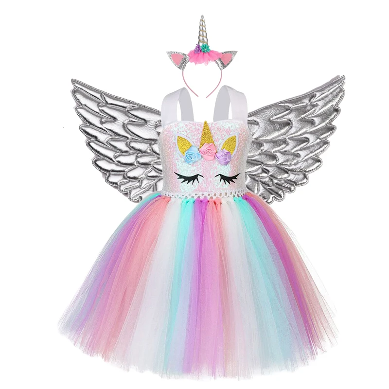 Unicorn Full Set 4 Платье с изображением Маленького Пони; платье-пачка с единорогом на день рождения для девочек; платье с единорогом; топ с блестками; Пастельная одежда; детская Рождественская одежда; vestidos - Цвет: Unicorn Full Set 4