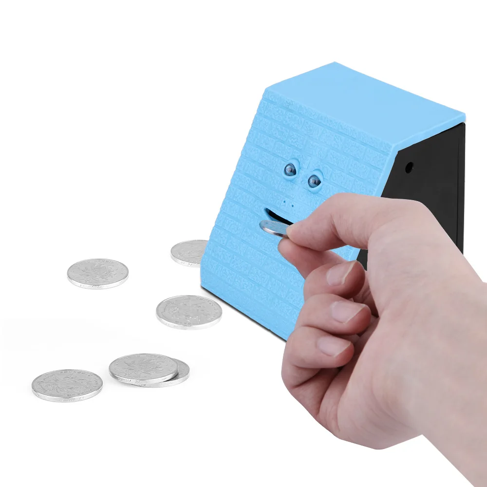 General Beverl Piggy Bank Sensor Inteligente con Efecto de Sonido Boca Abierta Facial Que Come Dinero Azul