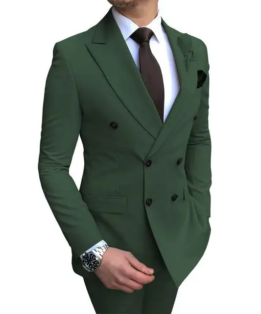 hunt green Новинка, бежевый мужской костюм, 2 предмета, двубортный, с отворотом, на плоской подошве, приталенный, повседневный смокинг для свадьбы(Блейзер+ брюки - Цвет: hunt green