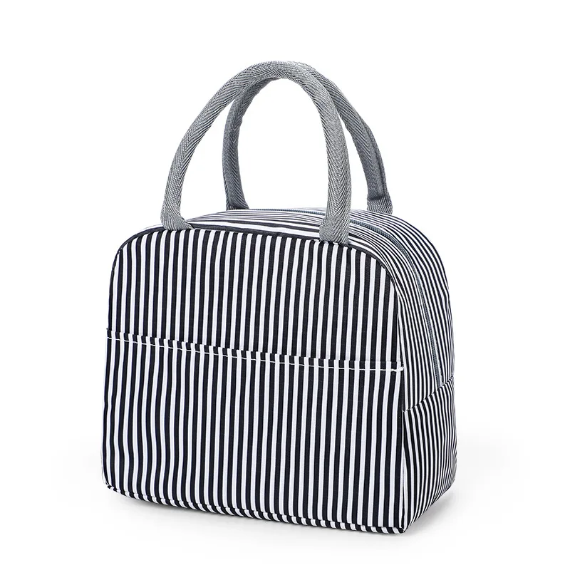 Black White Stripe Одноцветные водонепроницаемые нейлоновые Переносные сумки на молнии для ланча, Женская Студенческая коробка для завтрака, Термосумка для офиса, школы, пикника, сумка-холодильник, Bolso - Цвет: Black White Stripe