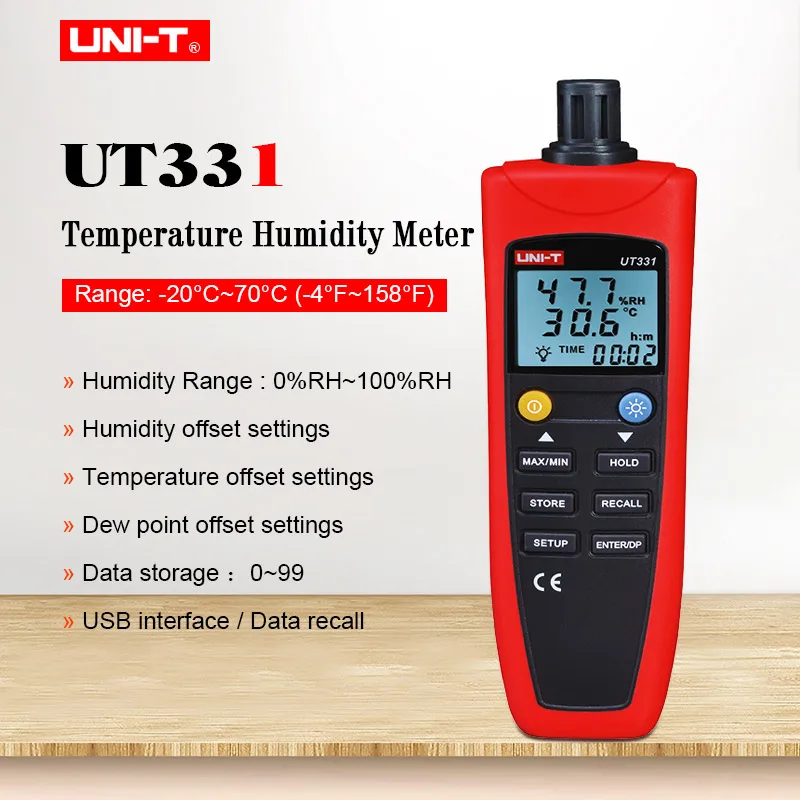 UNI-T UT331 UT332 цифровой измеритель температуры и влажности хранение данных usb-интерфейс температурный гигрометр с ЖК-подсветкой - Цвет: UT331