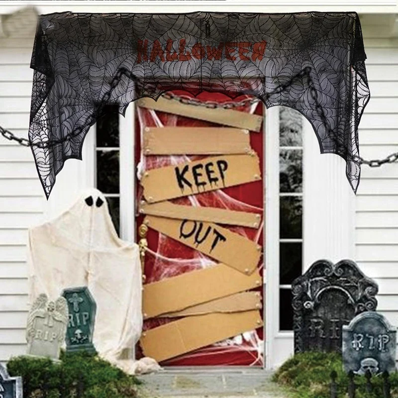 

Cobweb Fireplace Scarf Halloween Party Decoration Lace Black Spider Web Mantle Hanging Ghost Home Supplies Halloween Gift