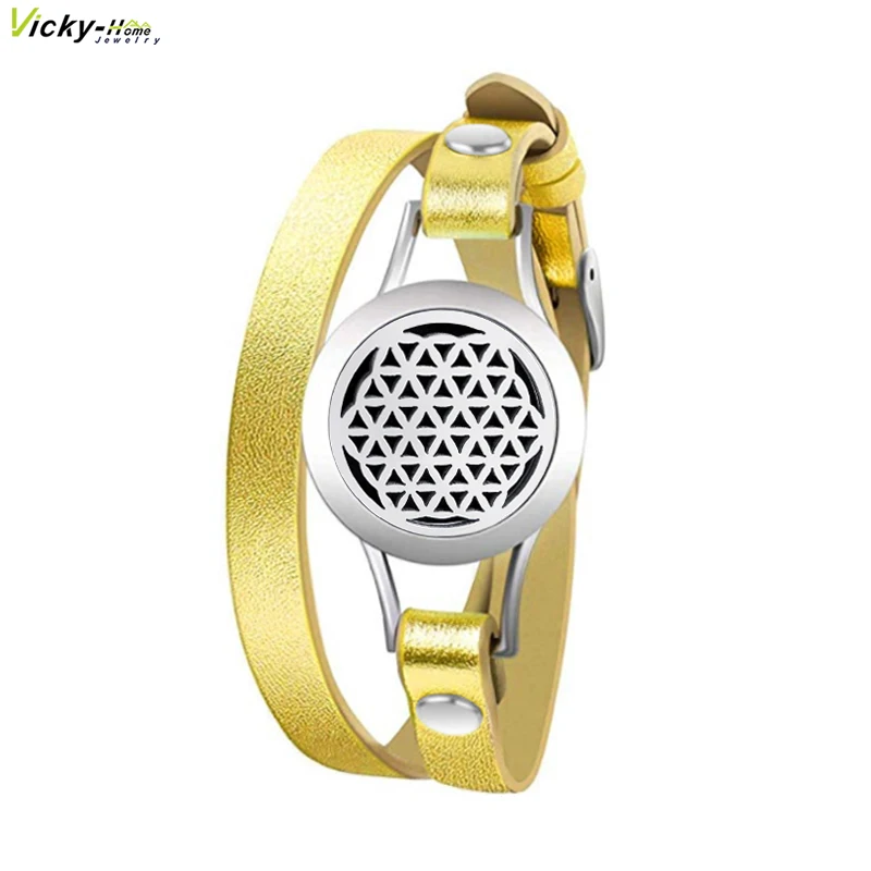 BLG00-2 Gold Essential Oil Double Geniune Leather Bracelet