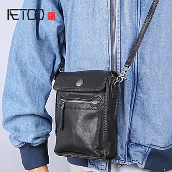 

AETOO Leather men's lightweight shoulder bag, mini men's messenger bag, sheepskin casual waist bag
