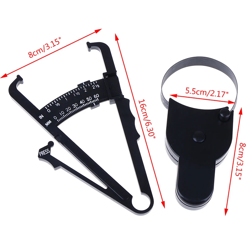Body fat caliper 70mm Skinfold Body Fat Caliper Set Measure Tape Body Fat Monitors Tester Skinfold Measurement Tool