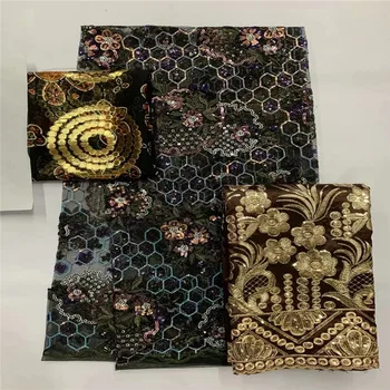 

most beautiful Silk lace (4+2+2Y)Fabric Satin For Dress new arrival African silk velvet fabric good quality for gold ! LXE071002