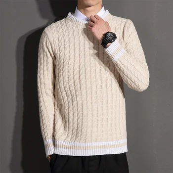 

Spring 2020 new men's sweater high-quality slim Japanese twist striped knit top stitching plus size sweater pullover