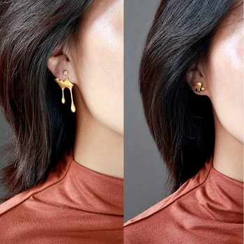 

Bee And Honey Drops Asymmetrical Stud Earrings For Women 925 Silver Jewelry Gift DXAA