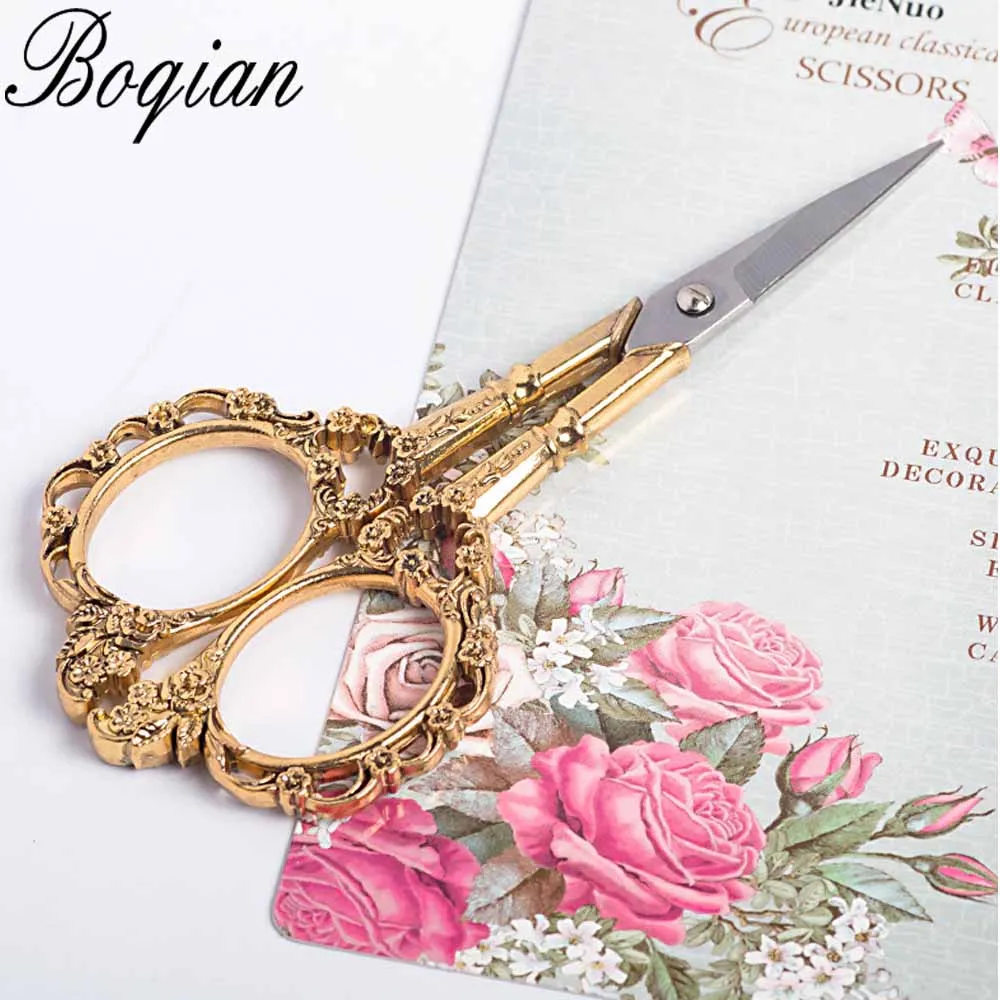 BQAN 4 цвета Европейский винтажный цветочный узор ножницы дизайн ногтей Фольга резак швея цветы ножницы антикварные швейные ткани инструмент - Цвет: Gold