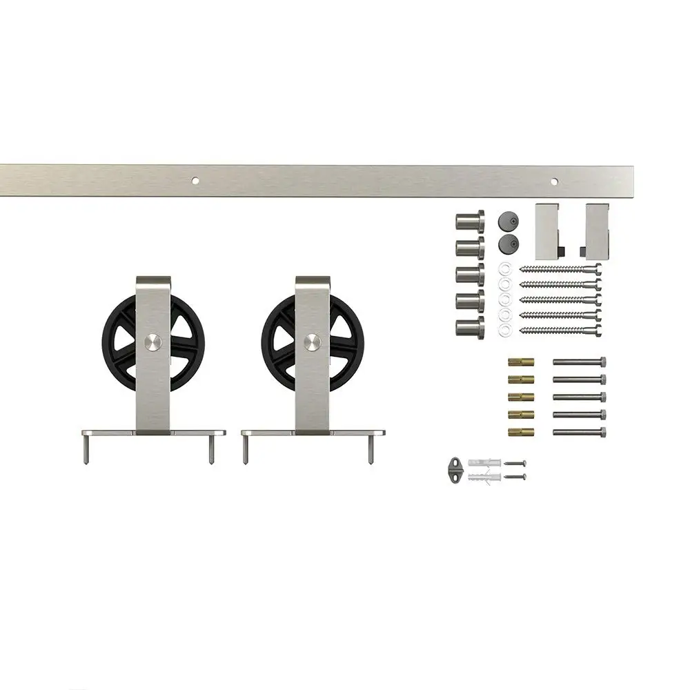 

6.6ft 1 Rail Satin Nickel Sliding Barn Door Hardware Track Kit,Spoke Wheel Hanger Roller