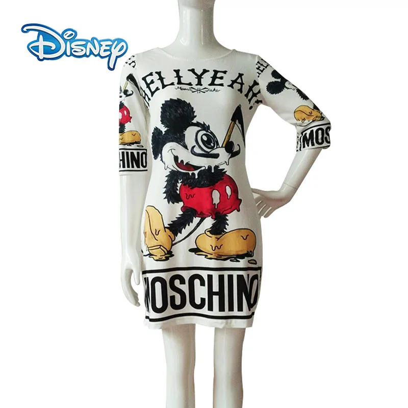 Disney Mickey Women Dress O Neck Bodycon Mini Street Casual Slim Basic Dress Sheath Cute Girls Natural Dresses T shirt Summer|Dresses| - AliExpress