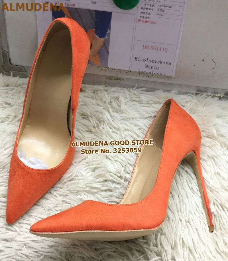 1906S1119 橘色绒面尖头 12cm 名流