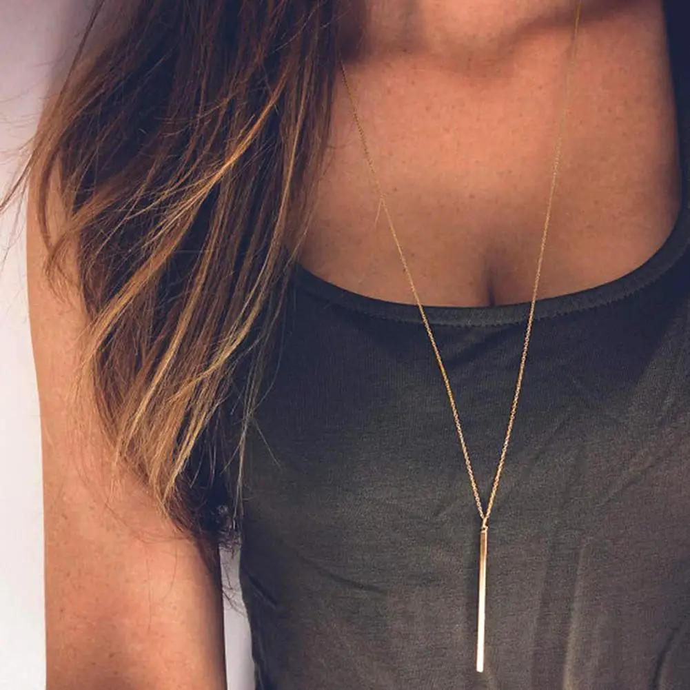 Fashion Alloy Long Vertical Bar Pendant Chain Y Necklace Women Party Jewelry Sliver gold necklace for women boho collares | Украшения и