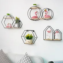 

Decoration Craft Nordic Hexagonal Iron Stand Storage Shelf Home Pot Vase Photo Holder Contracted Design Decorative Shelves Decor