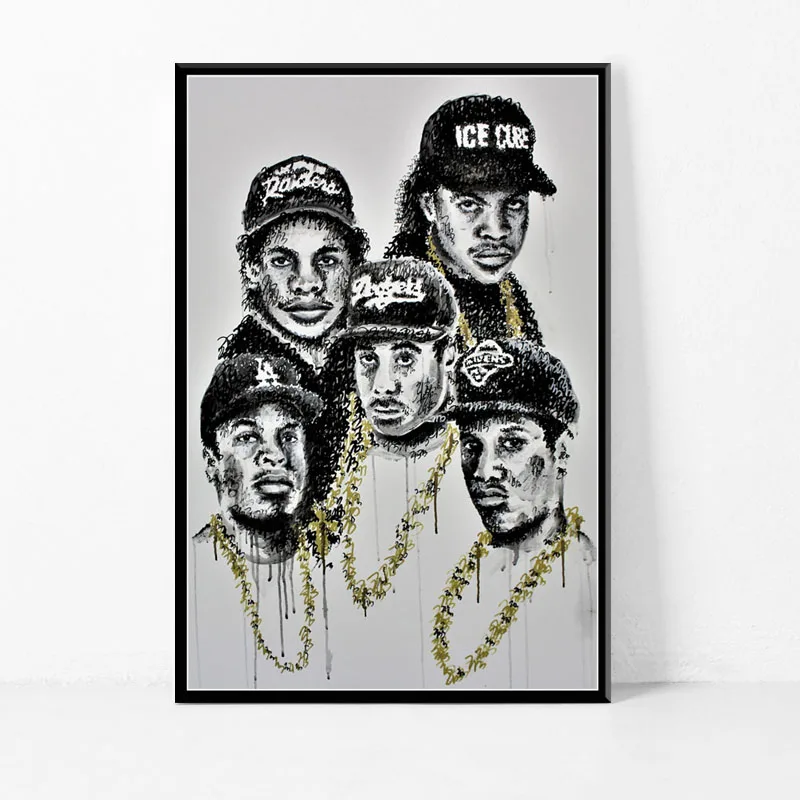 N. W. A хип-хоп для музыкальных выступлений, для чтения рэпа звезда ледяной куб Dr. Dre Eazy-E Старая школа искусства живопись Шелковый Холст плакат настенный домашний декор