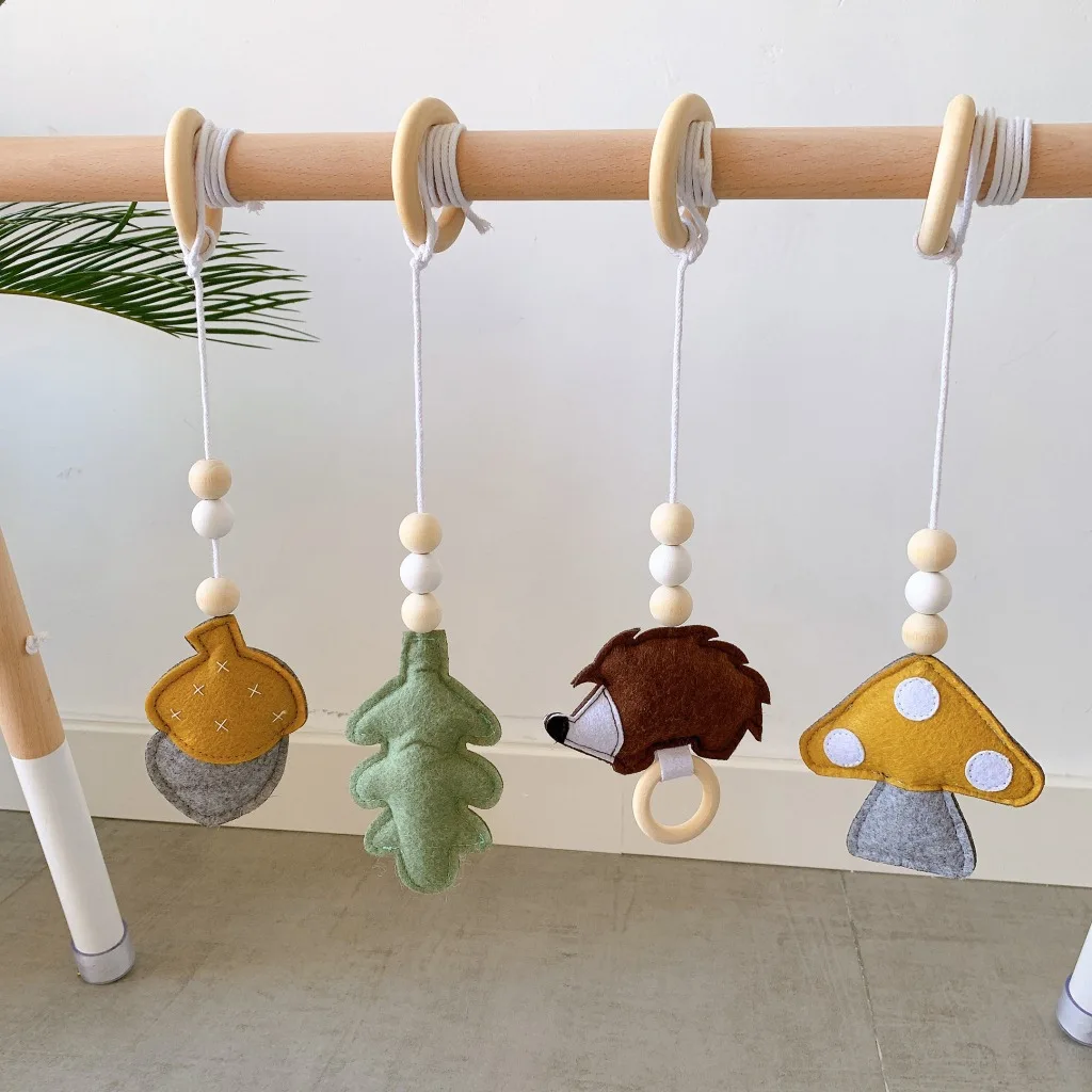 Baby Play Gym Frame Wooden Beech Activity Gym Frame Stroller Hanging Pendants Toys Teether Ring Nursing Rattle Toys Room Decor