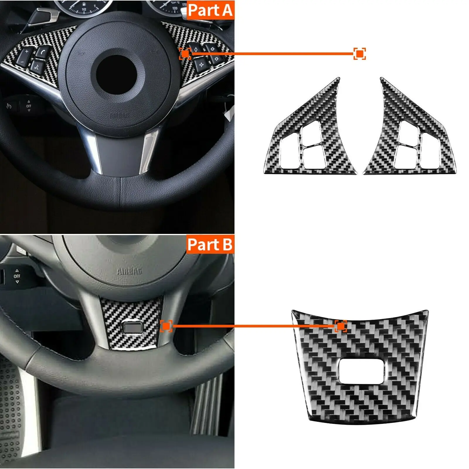 

Carbon Fiber Car Steering Wheel Cover Trim For BMW 6 Series M6 E63 E64 2004-2010