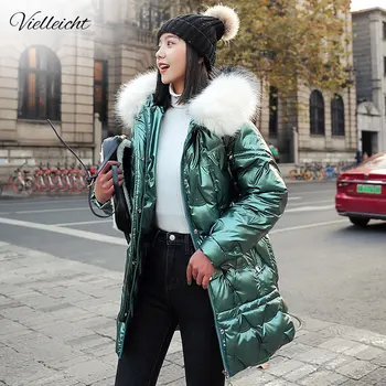 

Vielleicht 2020 Fashion Winter Coat Jacket Women's Hooded Warm Parkas High Quality Glossy Female Long Winter Collection Jacket