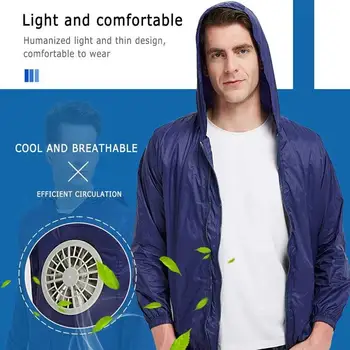 

Hooded Sun Protection Clothing With 4 Fan Summer Outdoor Thin Sunscreen Air Conditioning Zipper Long Sleeve Coat Clothes Jackets