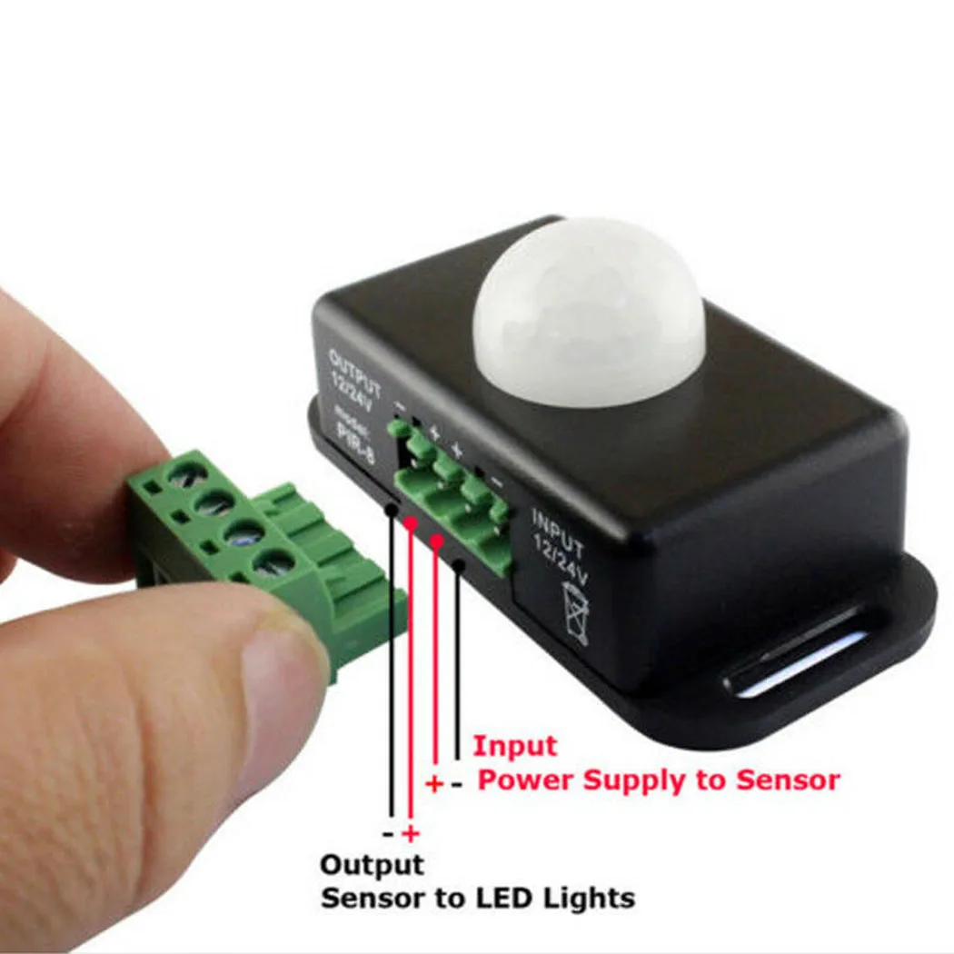 Датчик движения , 12 вольт dc,с регуляторм времени, pir8, черный. Датчик движения 12 вольт уличный. Датчик движения 220 вольт. Pir 02 датчик движения 12v. Датчик движения 12 вольт.