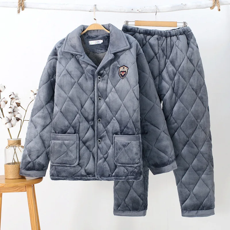 

New Style Winter Men Three Layer Thick Quilted Flannel Tracksuit Multi--Selectable Two Pieces