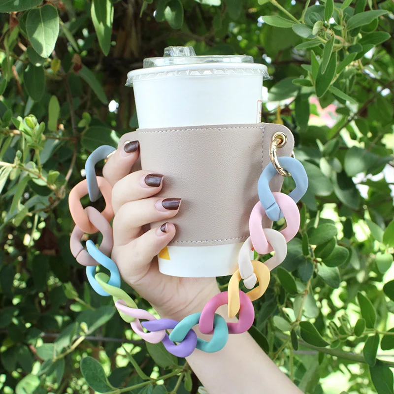 1pc PU Leather Milk Tea Hand-Held Holder Detachable Chain Outdoor Picnic Portable Coffee Cup Outer Packaging Bag (No Water Cup） | Дом и сад