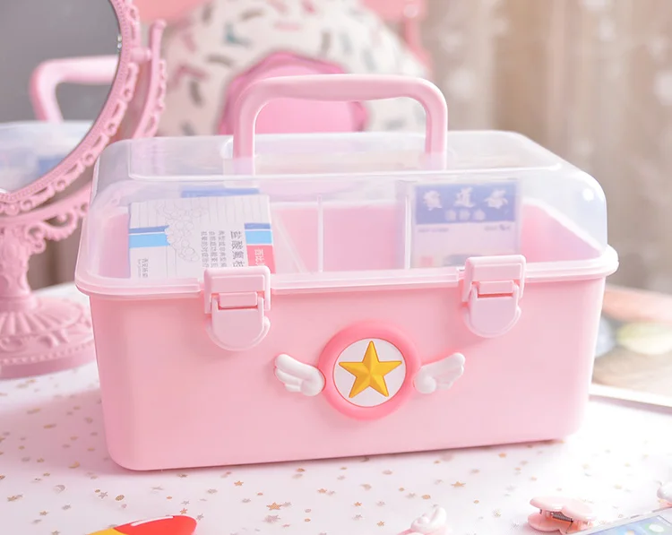 

Cartoon Cute Storage Box Desktop Bedroom Portable Medicine Cosmetic Storage Box Household Pink Multi-functional Carrying Case
