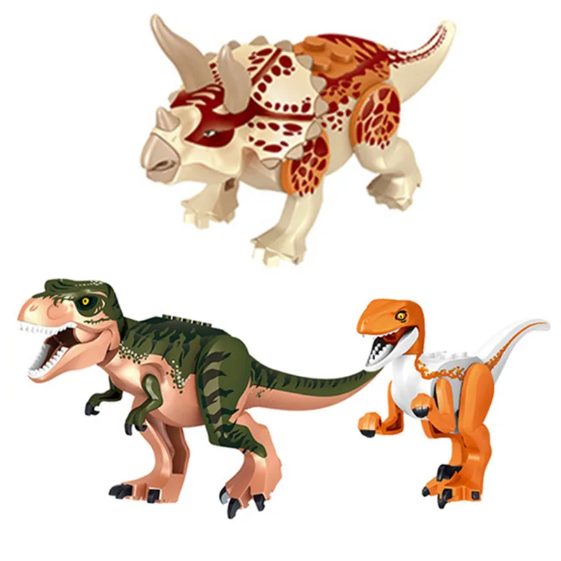 

3Pcs Jurassic World Park Dinosaur Tyrannosaurus Rex Triceratops Animal Dino Figures Building Blocks Bricks Toys For Children