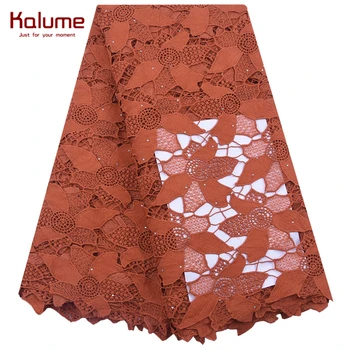 

Kalume Soft African Guipure Cord Lace Fabric High Quality Nigerian Water Soluble Cord Laces With Stones For Party Wedding F1993