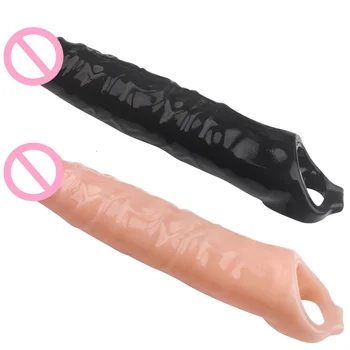 Big Penis Sleeve Extender Reusable Cock Ring Silicone Dick Extension Enlargement Condom Adult Sex Toys For Men Delay Ejaculation 6