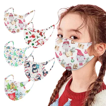 

5pc Mask Children Christmas Printed Mascarillas Ice Silk Cloth Face Mask Protective Reusable Washable Mondkapjes Mouth Caps Mask