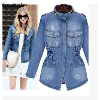

FENGGUILAI Ladies Large Size Print Denim Jacket Women High Quality Clothing Fashion Vintage Elegant Plus Size Jean Bomber Jacket