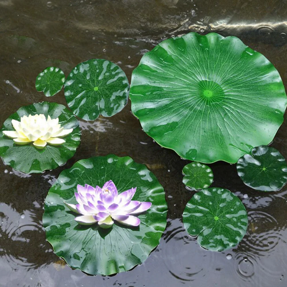 10Pcs Artificial EVA Fake Lotus-Leaf Flowers Water Lily Floating Pool Plants US 