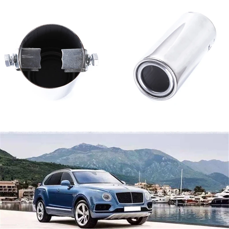 1Pc Universal Stainless Steel Round Car Rear Exhaust Pipe Tail Throat Muffler Tip Silver Replacement Accessories | Автомобили и