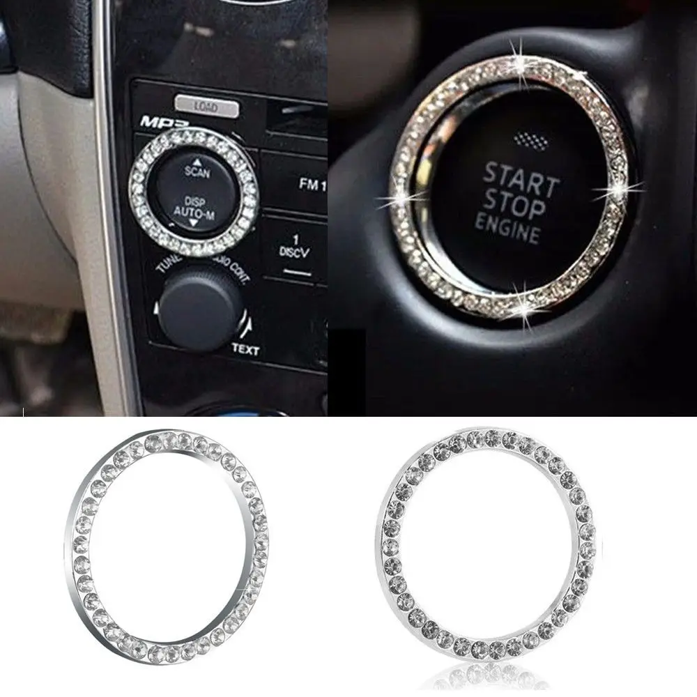 

Car SUV Bling Decorative Accessories Button Start Switch Silver Diamond Ring New Arrival