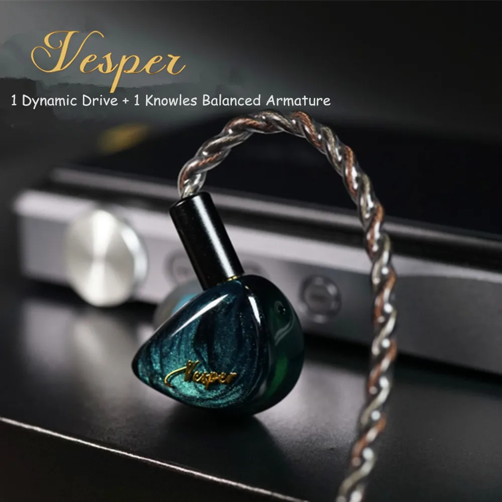Наушники вкладыши QOA Vesper 1BA + 1DD гибридные Hi Fi наушники с монитором DJ и съемным