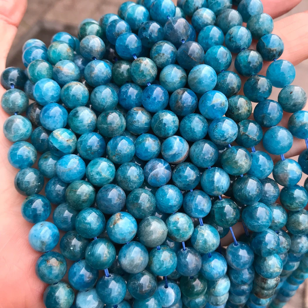 

Natural Apatite 4-12mm round Gemstone beads for 925 sterling silver Jewelry Making Necklace Bracelet 15inch ICNWAY