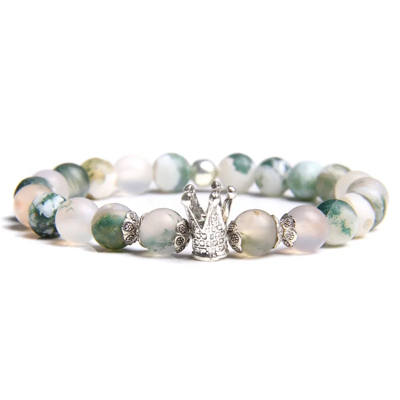 Silver-plated CrownBracelets Men Natural Healing Energy Tree Agat Bracelet For Women Polished Stone Beads Bangle Homme Jewelry | Украшения