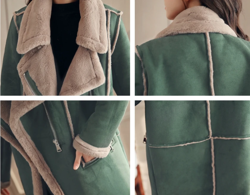 Lamb Trench Coat For Women Thick Winter Long Coat Women Windbreaker Casual Overcoat Korean Casacos Femininos Windbreakers