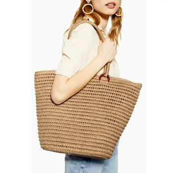 

Jollque Large Straw Handbag Purse Hand Woven Handle Paper Rope Straw Tote Bags Summer Vacation Travel Beach Bag