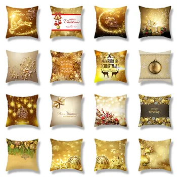 

Golden Christmas Pillow Case Cushion Cover Cotton Linen Home Decor Pillowcase Decorative Pillows For Sofa Christmas Pillow Cases