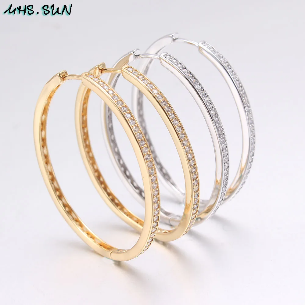 MHS. SUN модные серьги обруча с AAA цирконием круглые серьги простые серьги большие круглые золотые цветные Серьги-петли для женщин