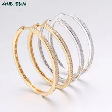 MHS. SONNE Mode Hoop Ohrringe Mit AAA Zirkon Kreis Ohrringe Einfache Ohrringe Große Runde Gold Farbe Schleife Ohrringe Für Frauen(China)