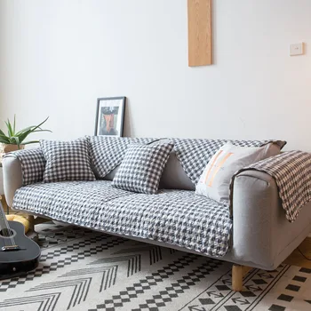 

Cotton Nordic Sofa Cushion Fashion Simple Lattice All Cotton Wear-resistant and Non Slip Dark Sofa Towel