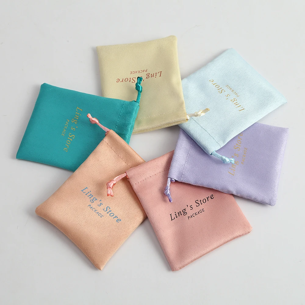 100 Cream Personalized Logo Print Custom Jewelry Packaging Drawstring Bags Skincare Package Cosmetic Bags Flannel Suede Bags