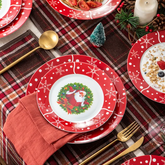 Veweet Santaclaus 18/36 Darab Karácsonyi Stílusú Porcelán Vacsoraremez Készlet Desszert Tányér Leves Vacsora Ajándék - Image 3